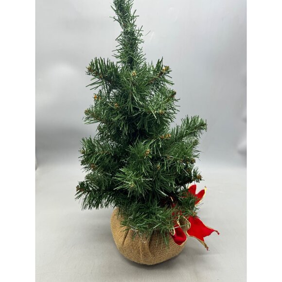 Artificial Christmas Tree mini With Red Bow & Burlap Base 18" green brown READ - Picture 6 of 9